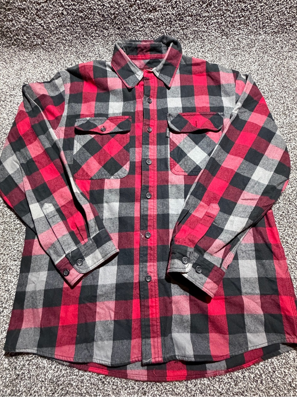New! Five Brother Red Black Gray Plaid Button-Down Flannel Men’s L-R